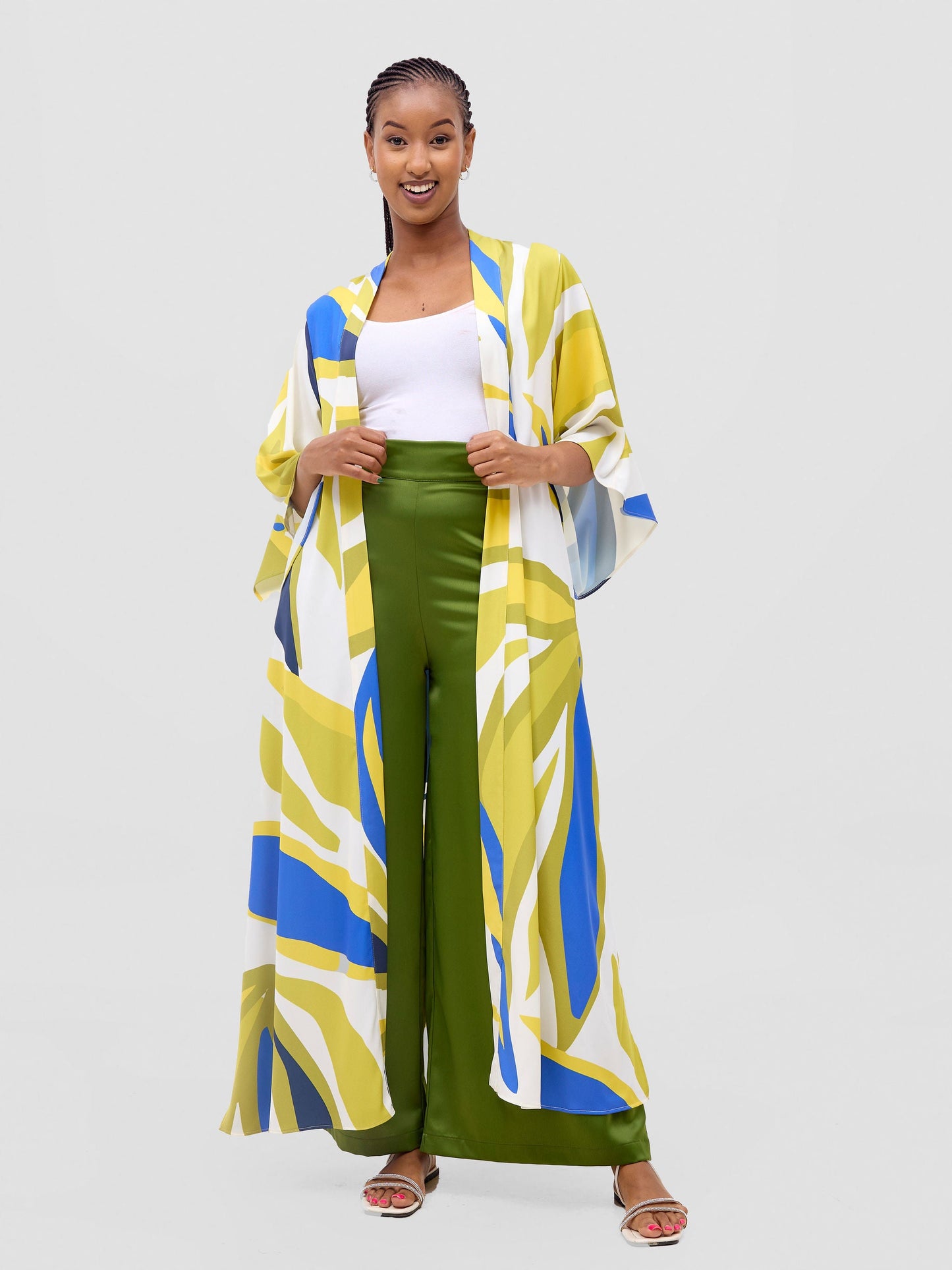 Vivo Kelemi Flared Sleeve Kimono - Royal Blue  / Green Lana Print