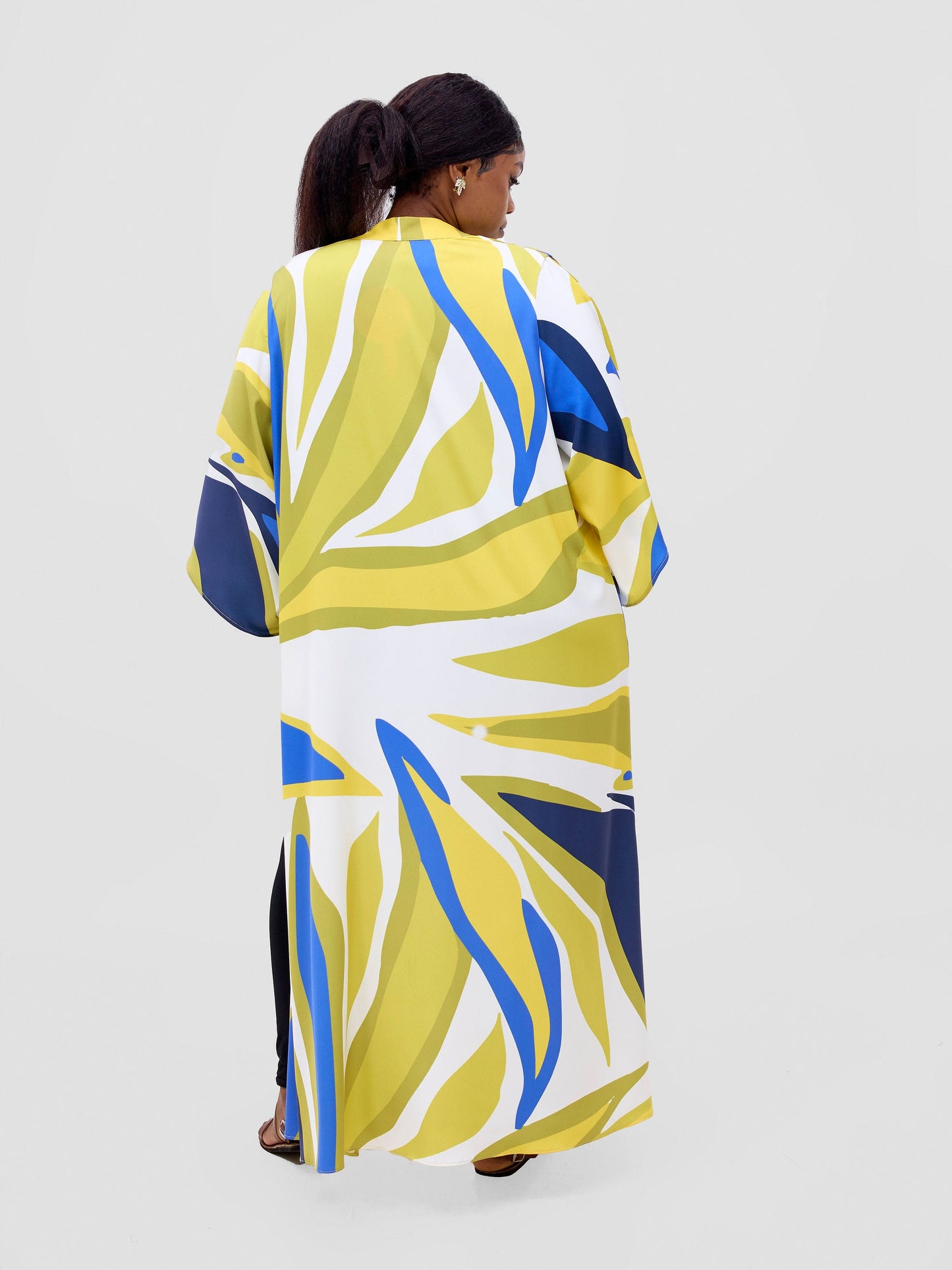 Vivo Kelemi Flared Sleeve Kimono - Royal Blue  / Green Lana Print