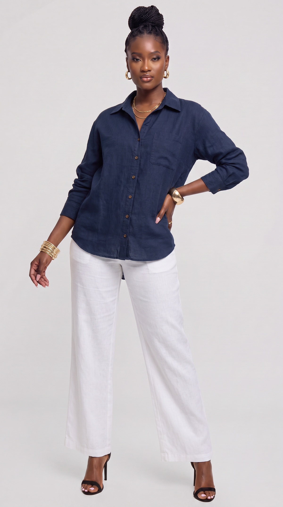 Safari by Vivo Oversized Shirt in Linen Blend - Navy Blue