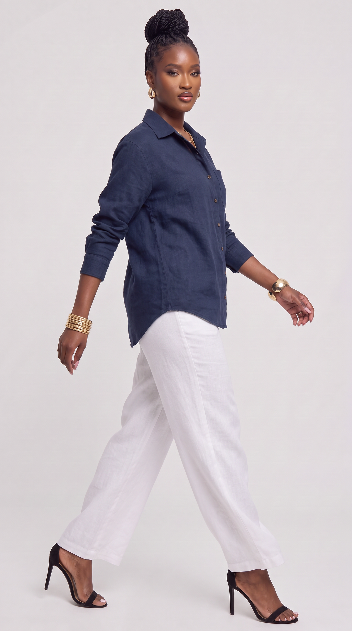 Safari by Vivo Oversized Shirt in Linen Blend - Navy Blue