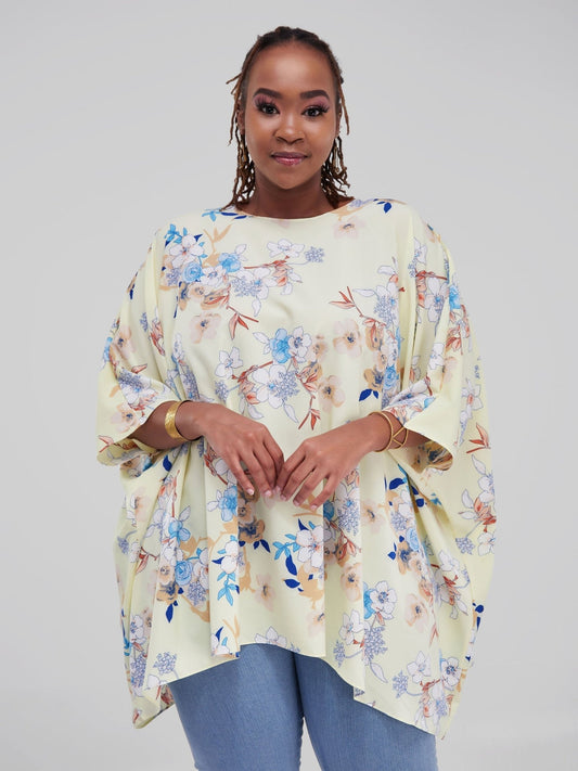 Safari Maisha Wide Loose Top - Cream Floral Print