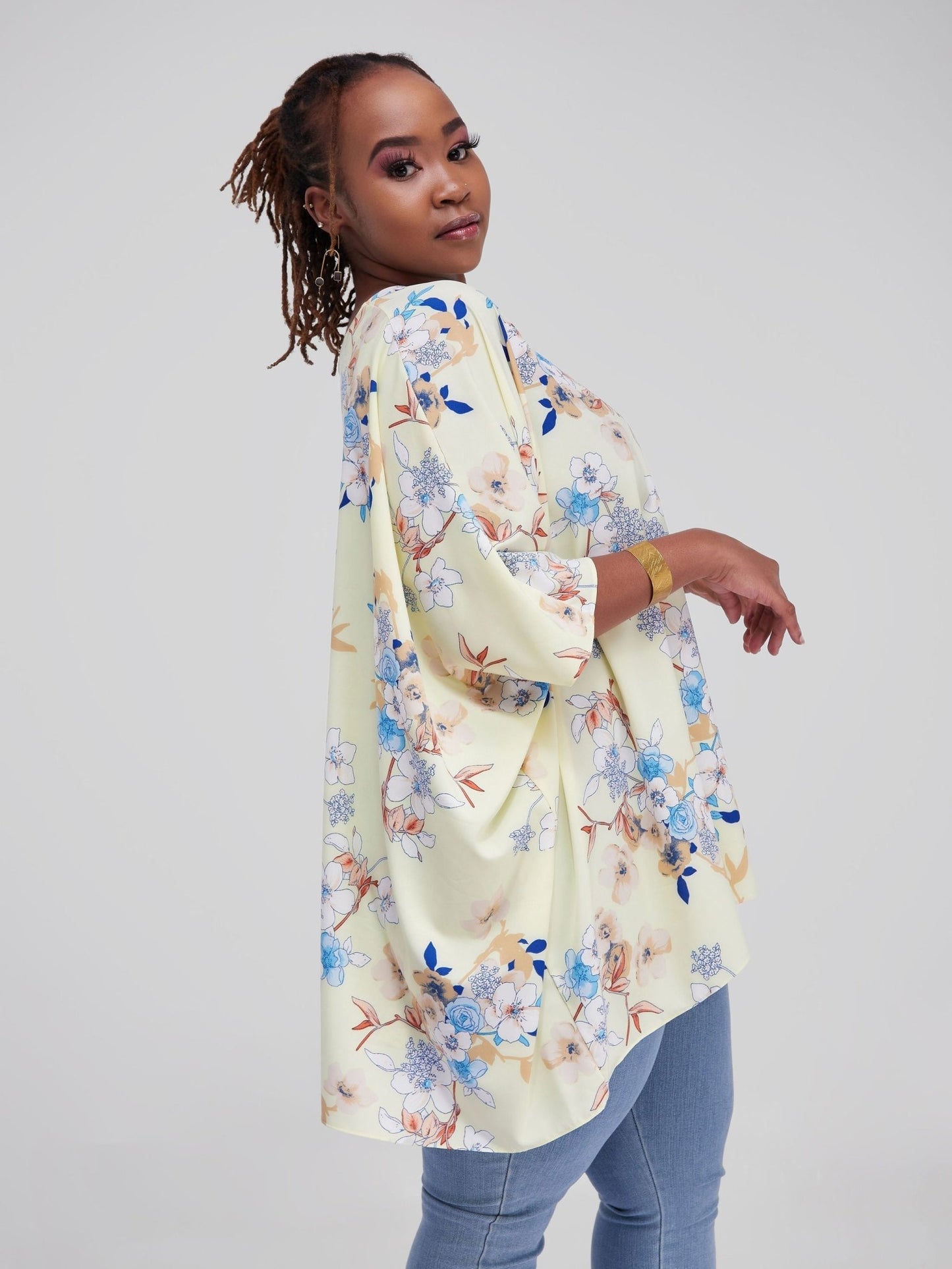 Safari Maisha Wide Loose Top - Cream Floral Print