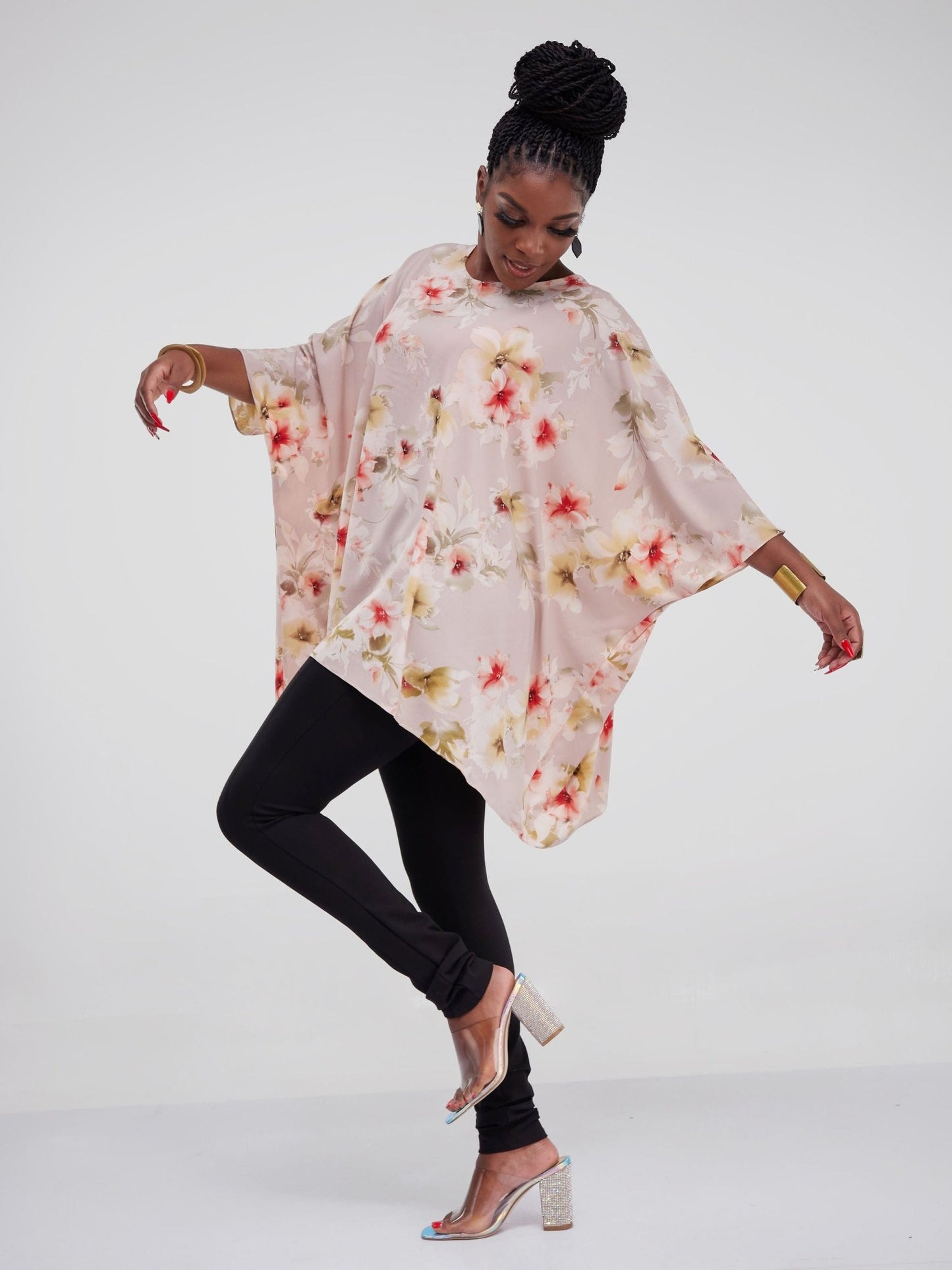 Safari Maisha Wide Loose Top - Taupe Floral Print