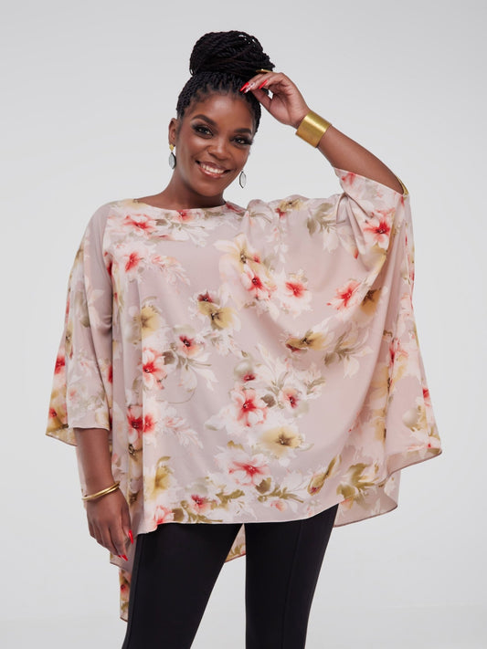 Safari Maisha Wide Loose Top - Taupe Floral Print