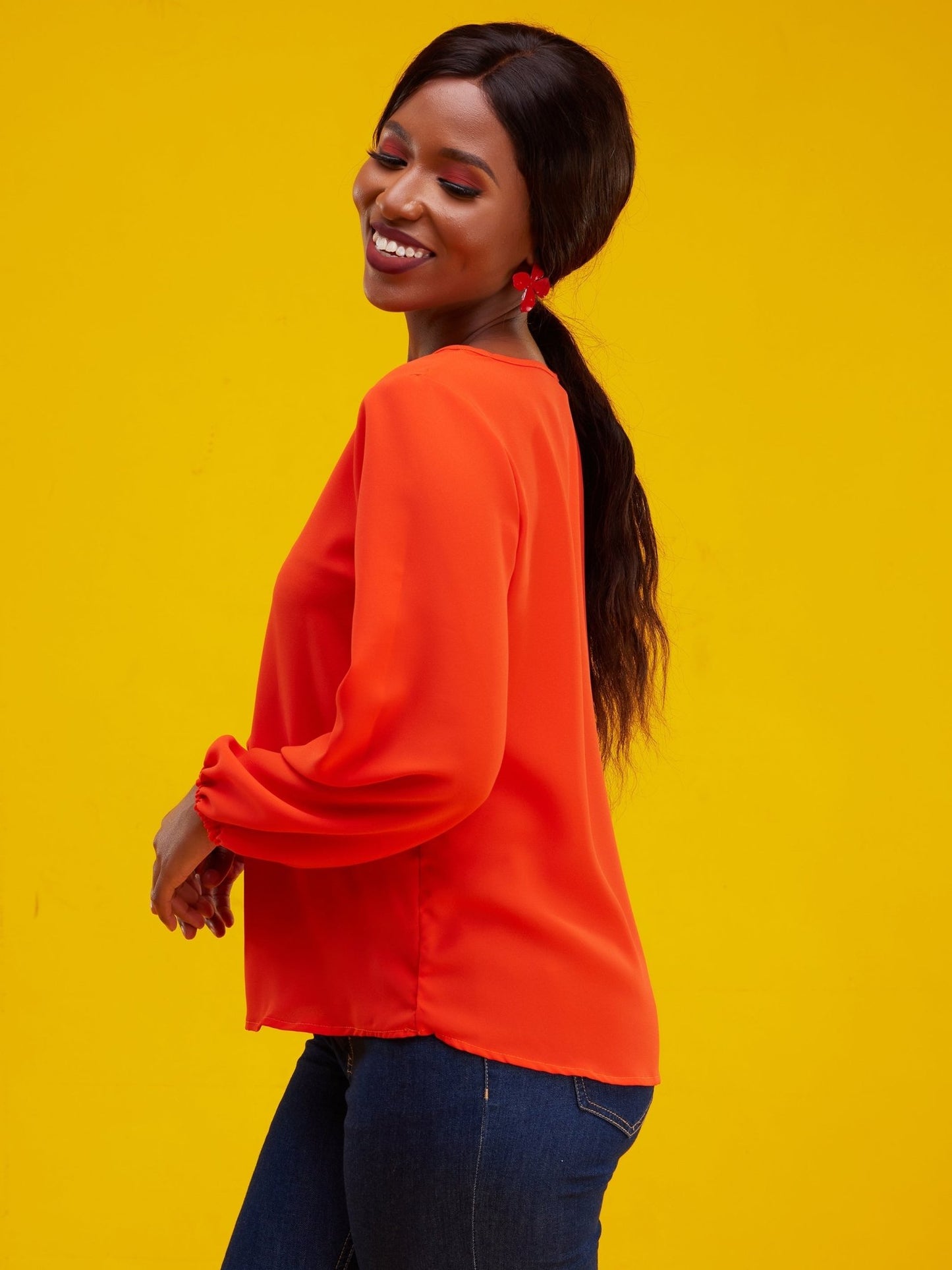Vivo Basic Long Sleeved Bishop Top - Orange