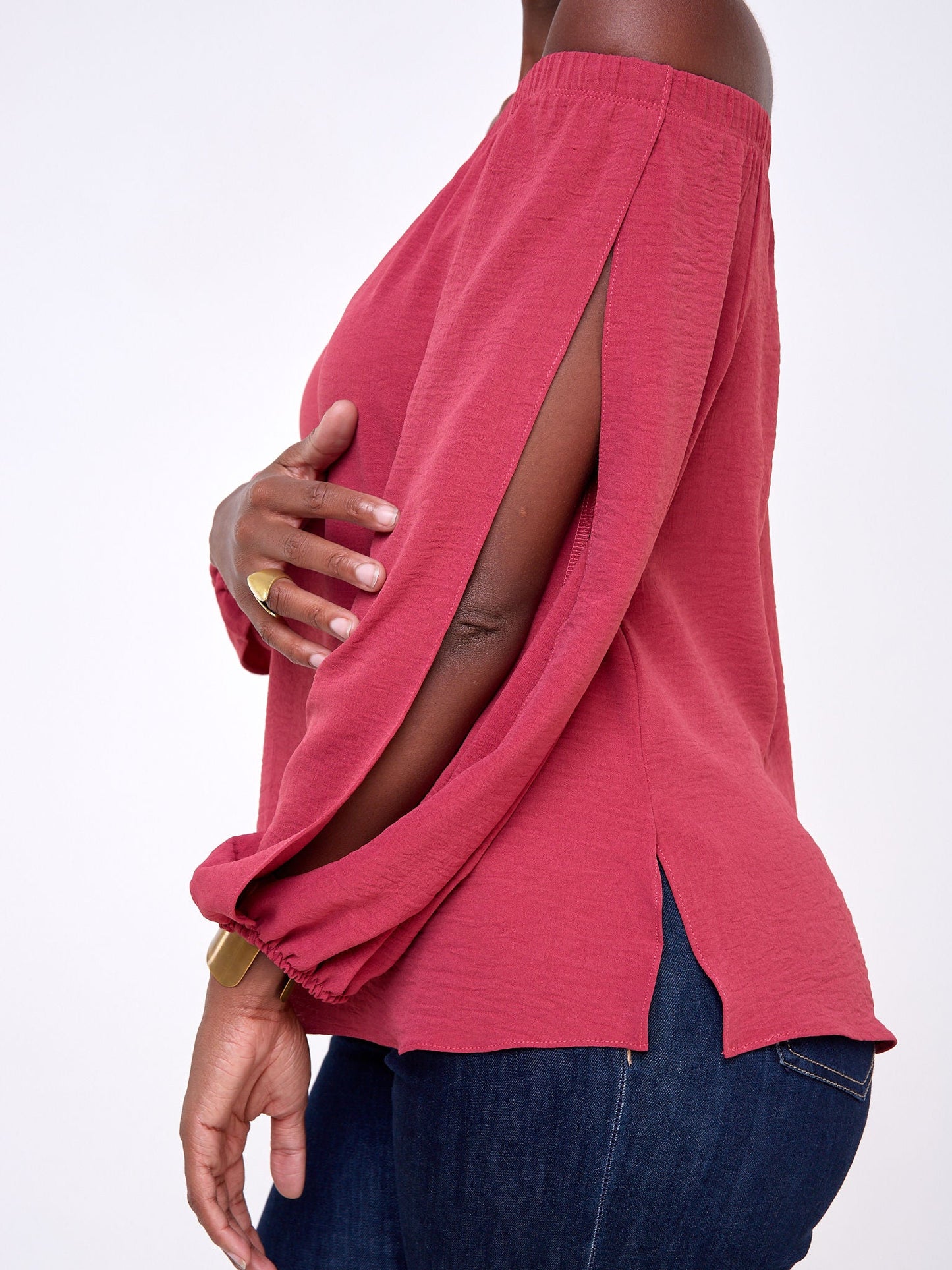 Vivo Dayo Off Shoulder Split Sleeve Short Top - Pink