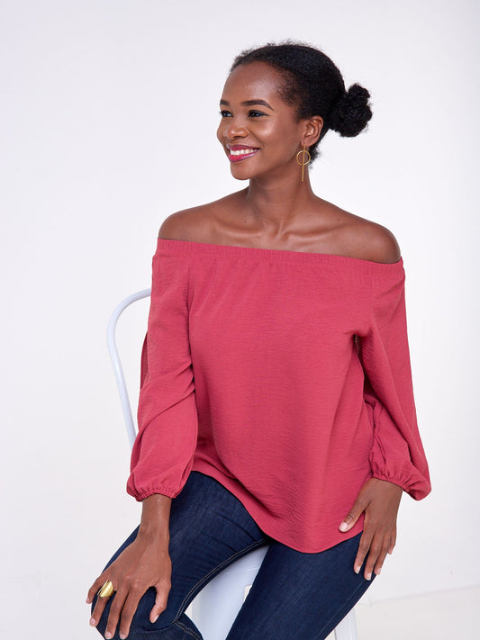 Vivo Dayo Off Shoulder Split Sleeve Short Top - Pink