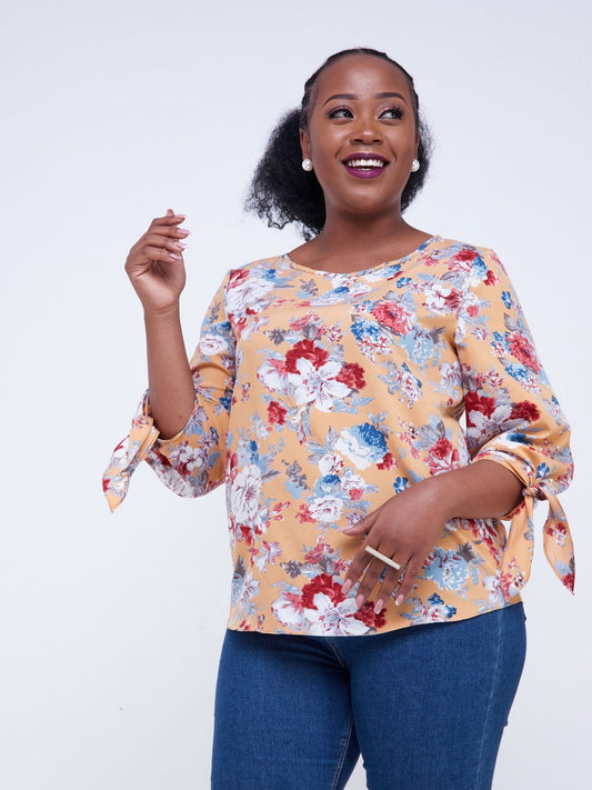 Vivo Furaha Tie Top - Light Orange Floral Print