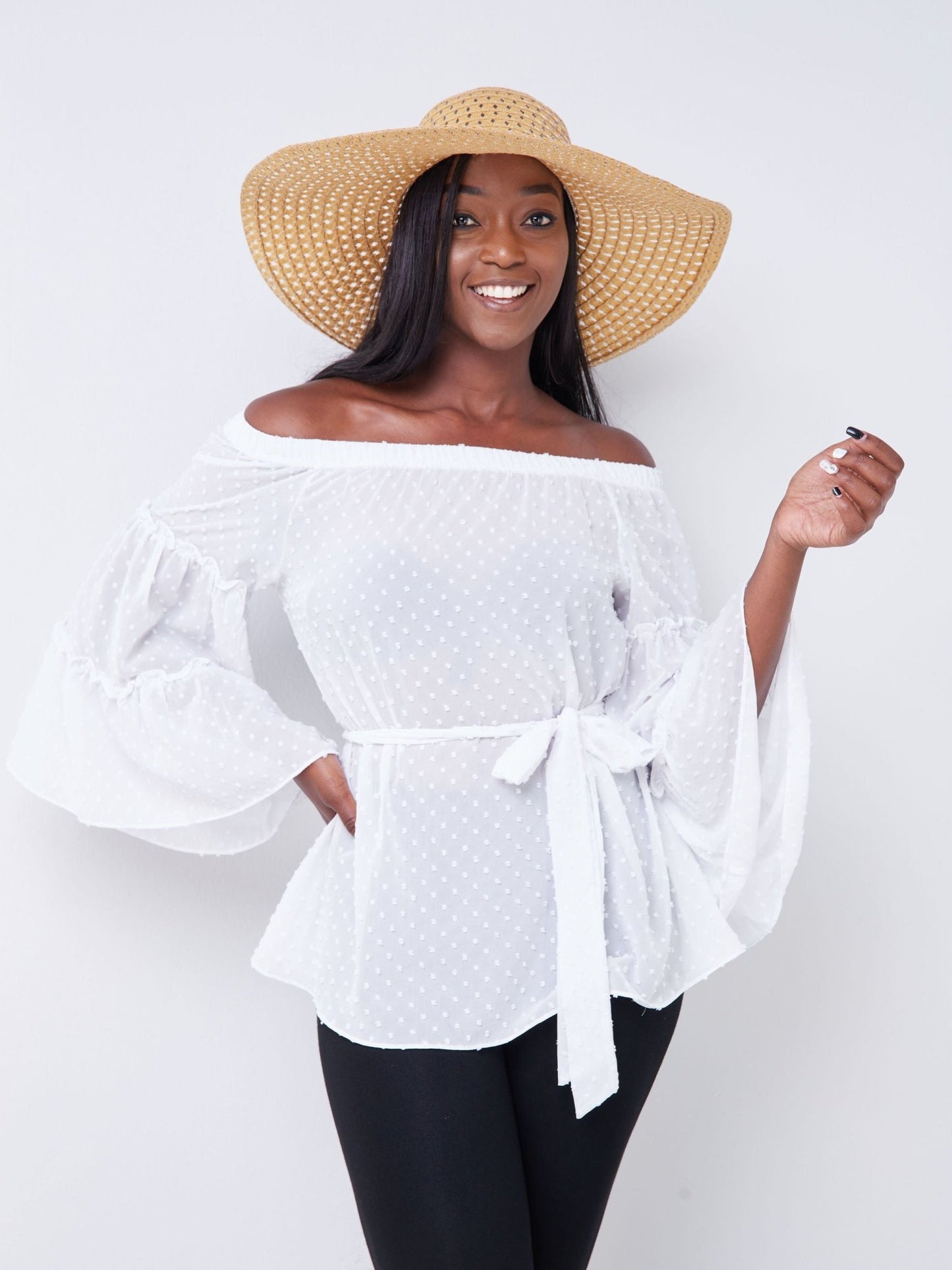 Vivo Malindi Off Shoulder Chiffon Top - White