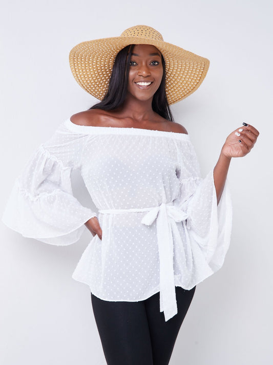 Vivo Malindi Off Shoulder Chiffon Top - White