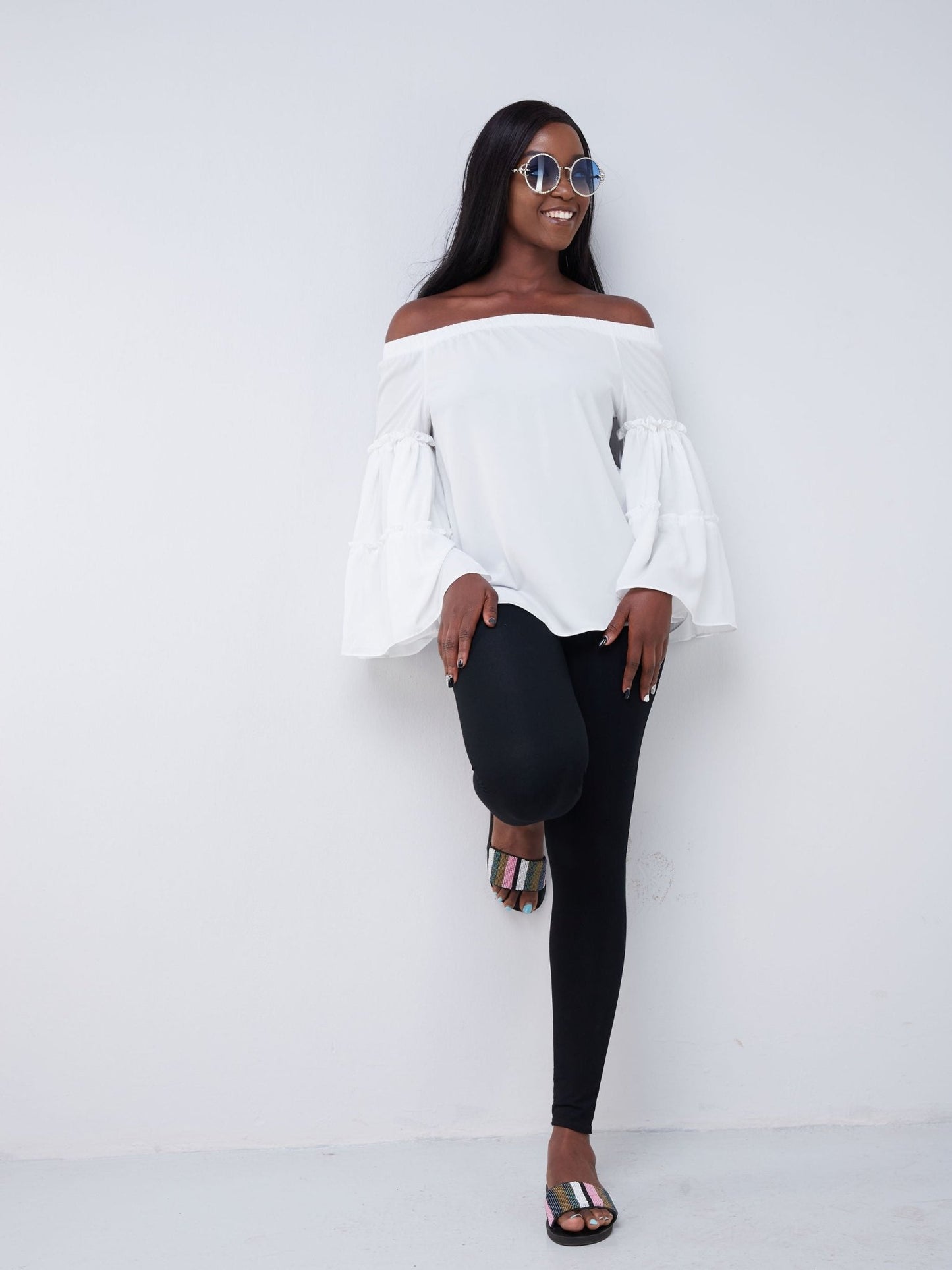 Vivo Malindi Off Shoulder Tiered Sleeve Top - White