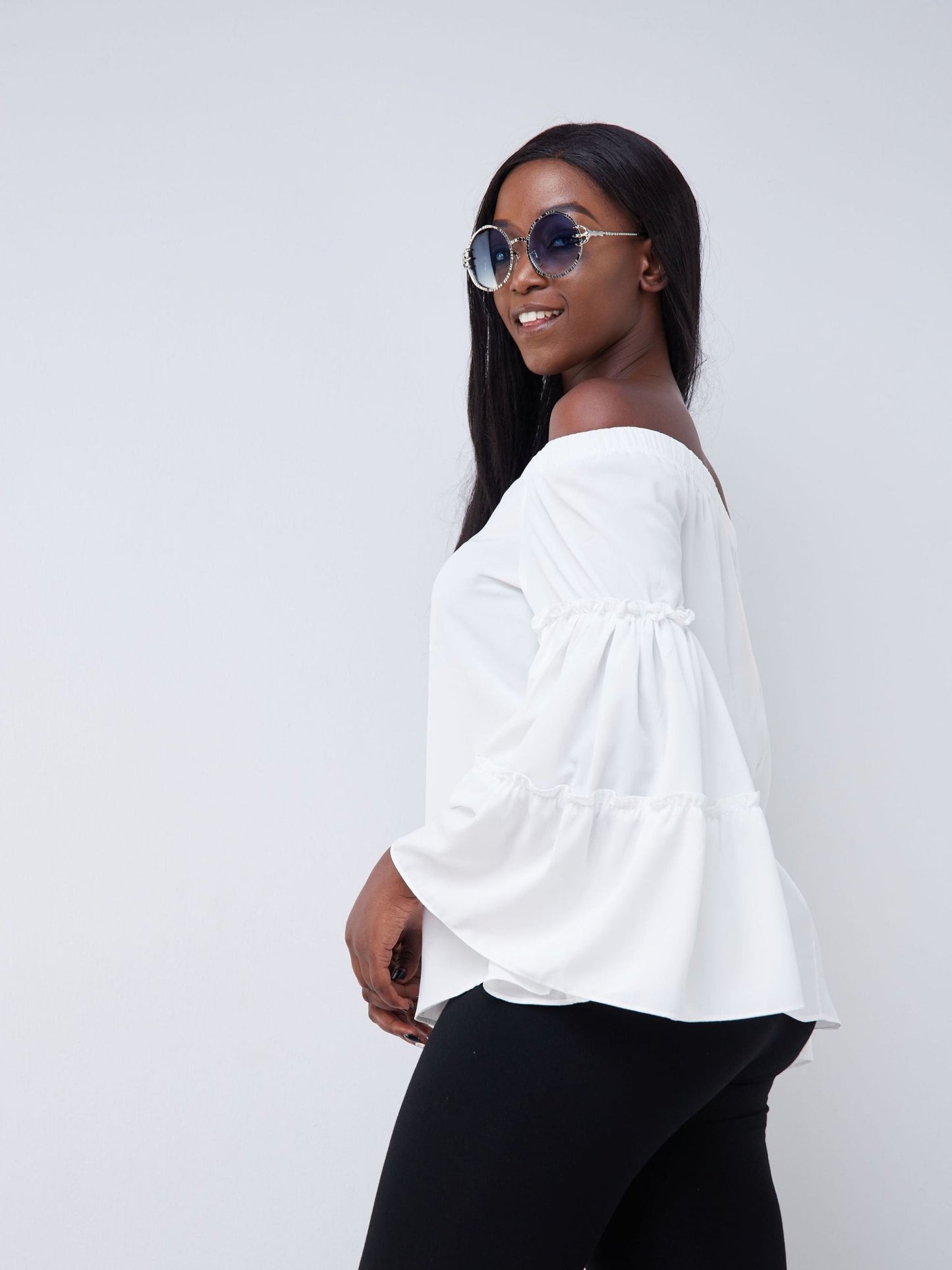 Vivo Malindi Off Shoulder Tiered Sleeve Top - White