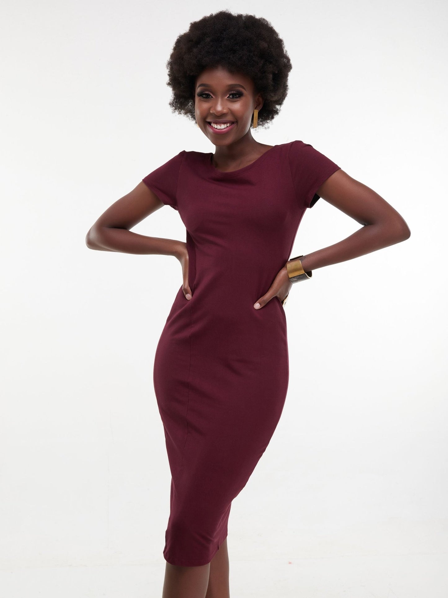 Vivo Zuri Cap Sleeved Bodycon Dress - Burgundy