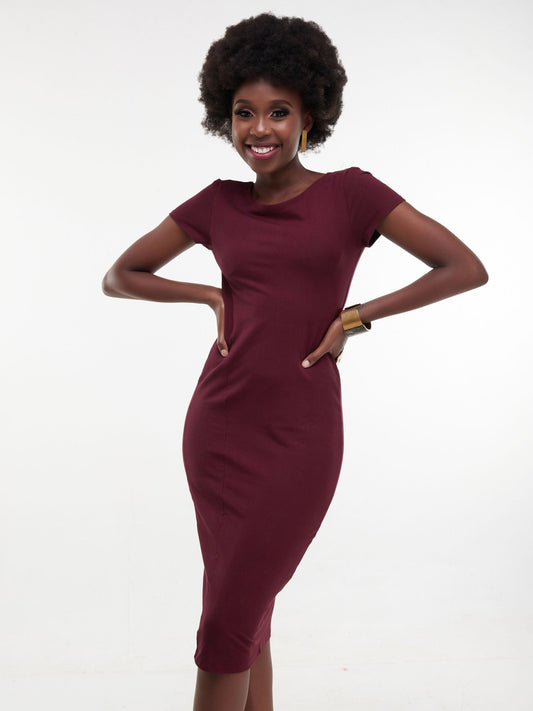 Vivo Zuri Cap Sleeved Bodycon Dress - Burgundy