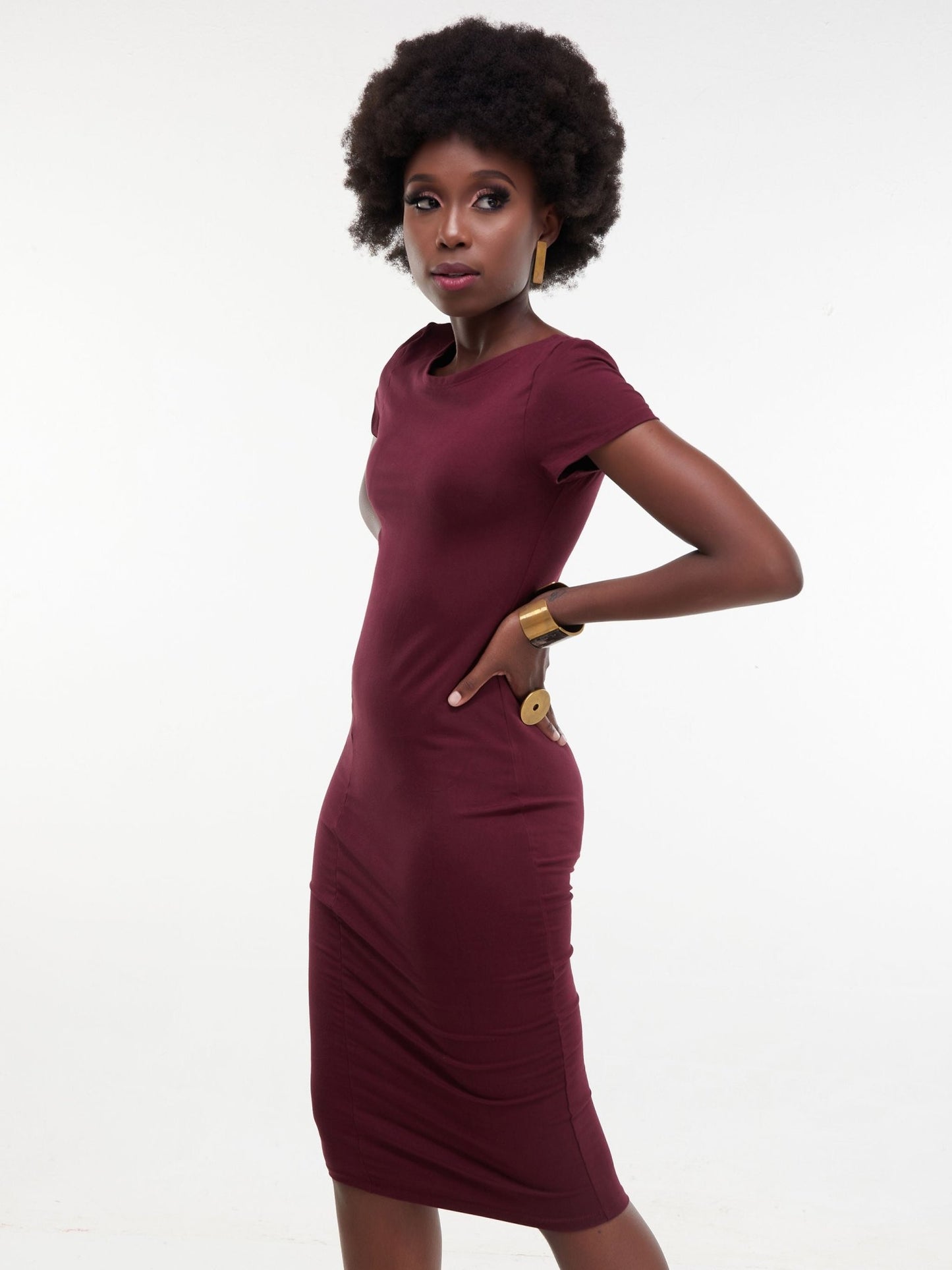 Vivo Zuri Cap Sleeved Bodycon Dress - Burgundy