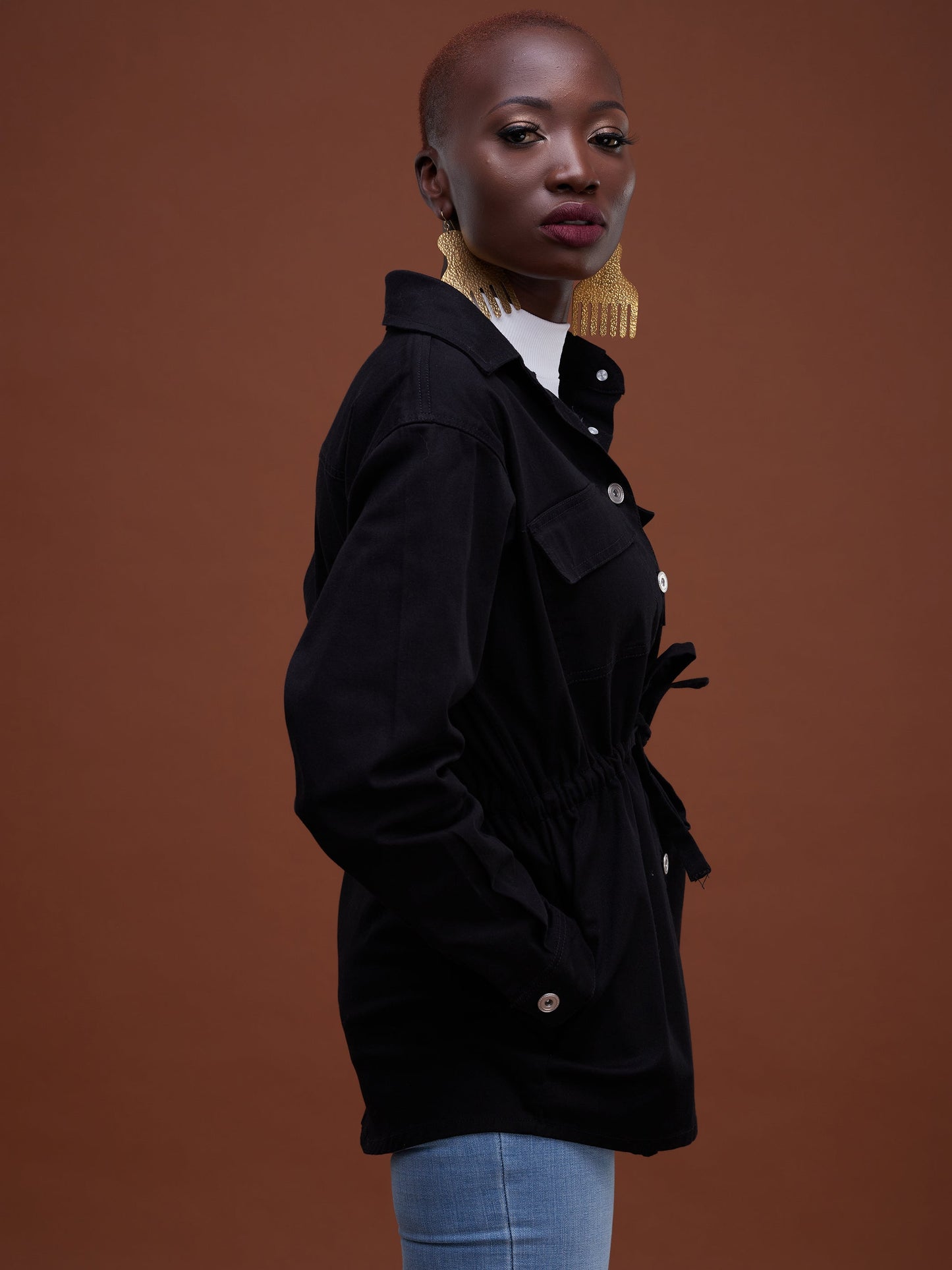 Safari Drawstring Shacket 'Tests'- Black