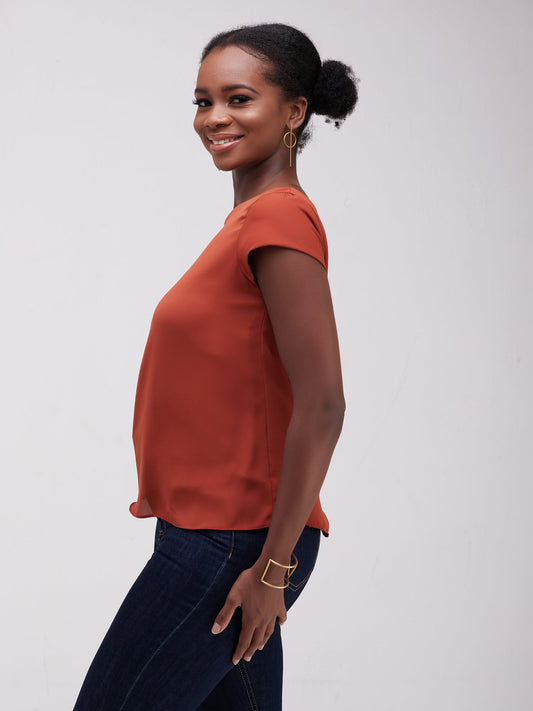 Vivo Basic Cap Sleeve Cory Top - Rust