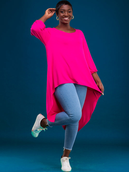 Vivo Basic Nalia High Low Jersey Top - Pink