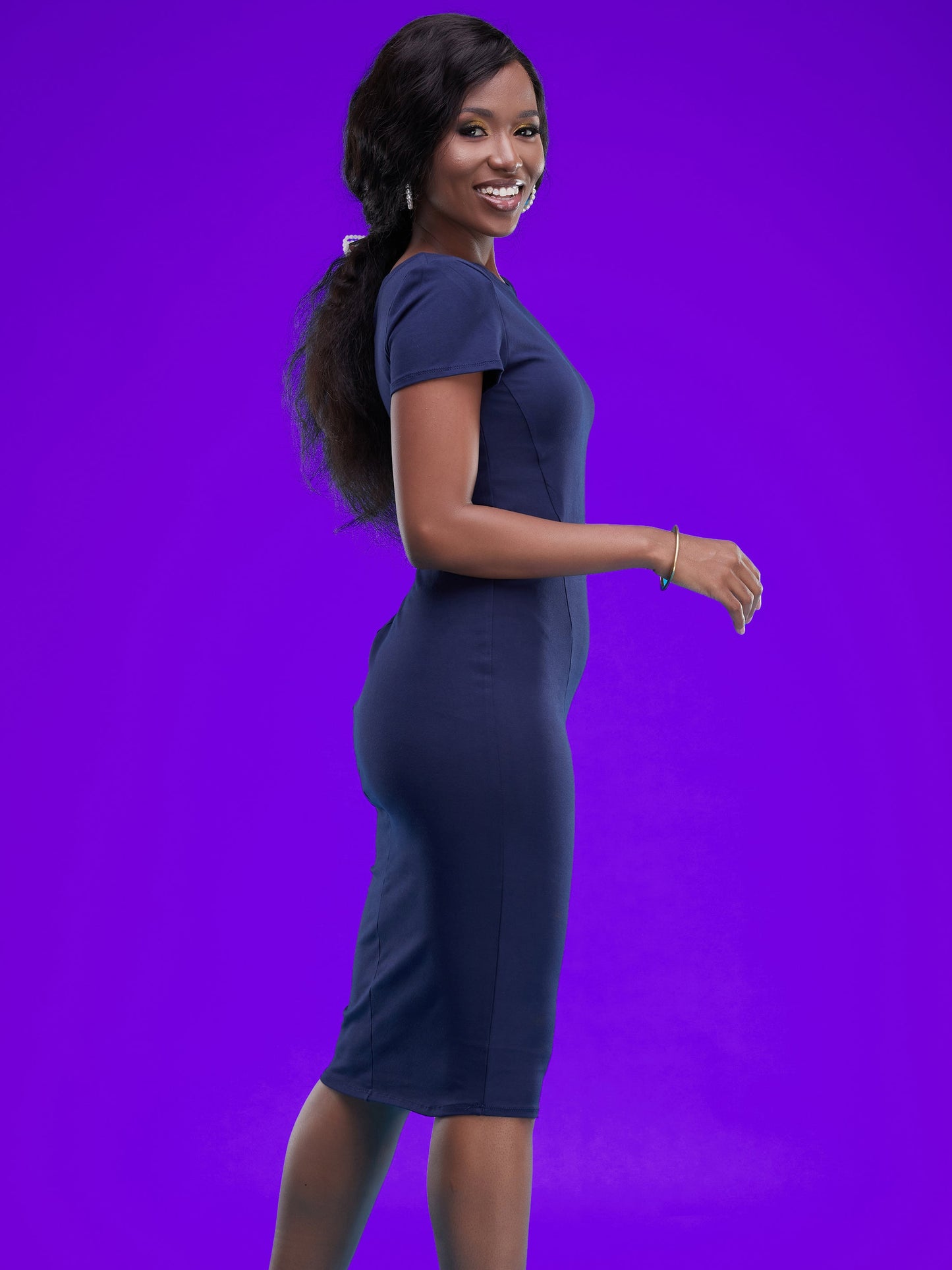 Vivo Zuri Cap Sleeved Bodycon Dress - Navy Blue