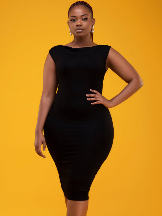 Vivo Basic Double Layered High Cowl Bodycon - Black