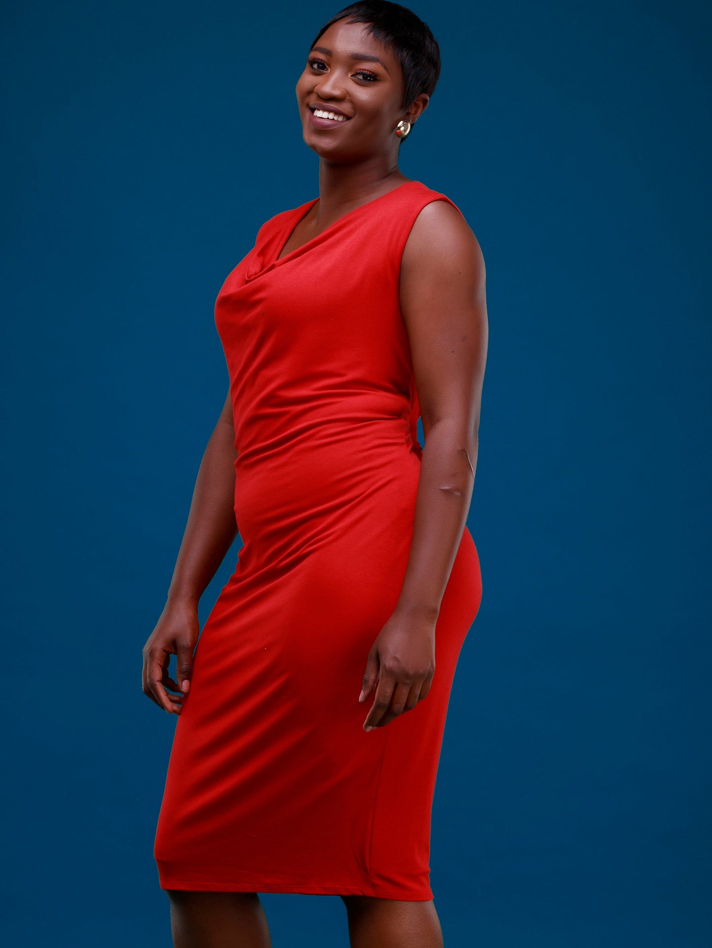 Vivo Basic Double Layered High Cowl Bodycon - Rust