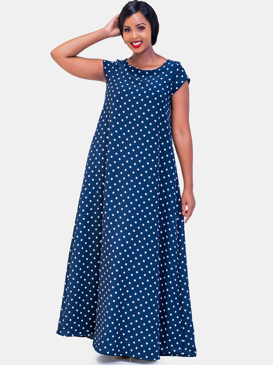 Vivo Basic Cap Sleeved Tent Maxi Dress - Polka Dot