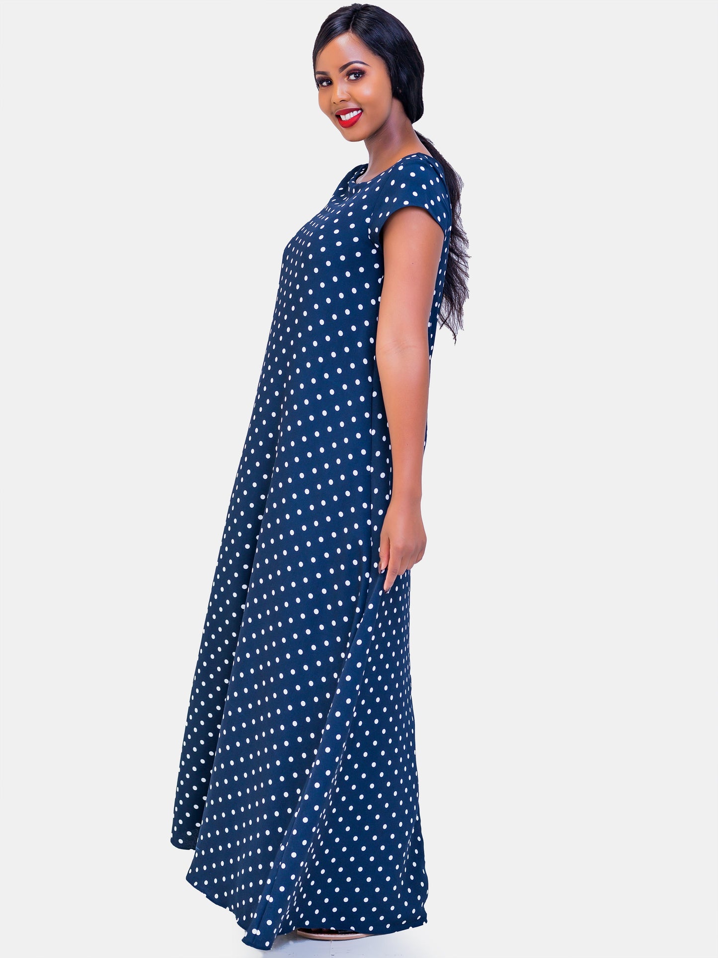 Vivo Basic Cap Sleeved Tent Maxi Dress - Polka Dot