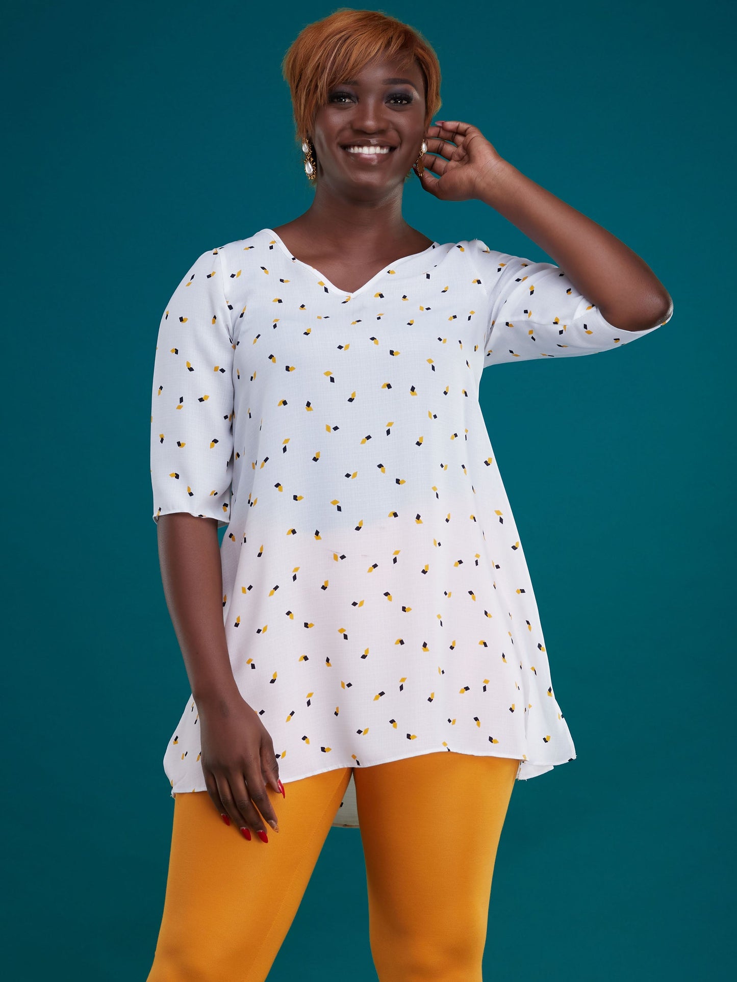 Vivo Basic Ayo Tunic Top - White Dice Print