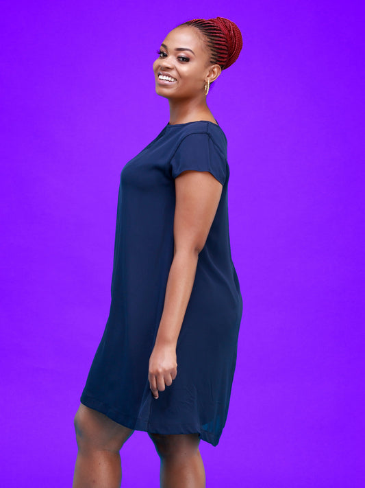 Vivo Sierra Cap Sleeve Tent Chiffon Dress - Navy Blue