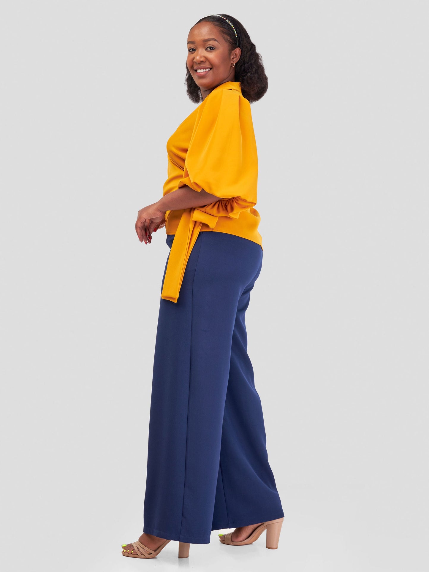 Vivo Zaria Bishop Sleeve Tie Top - Mustard