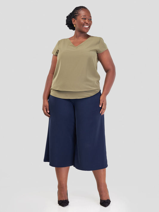 Vivo Zaria Cap Sleeve Double Layered Top - Olive