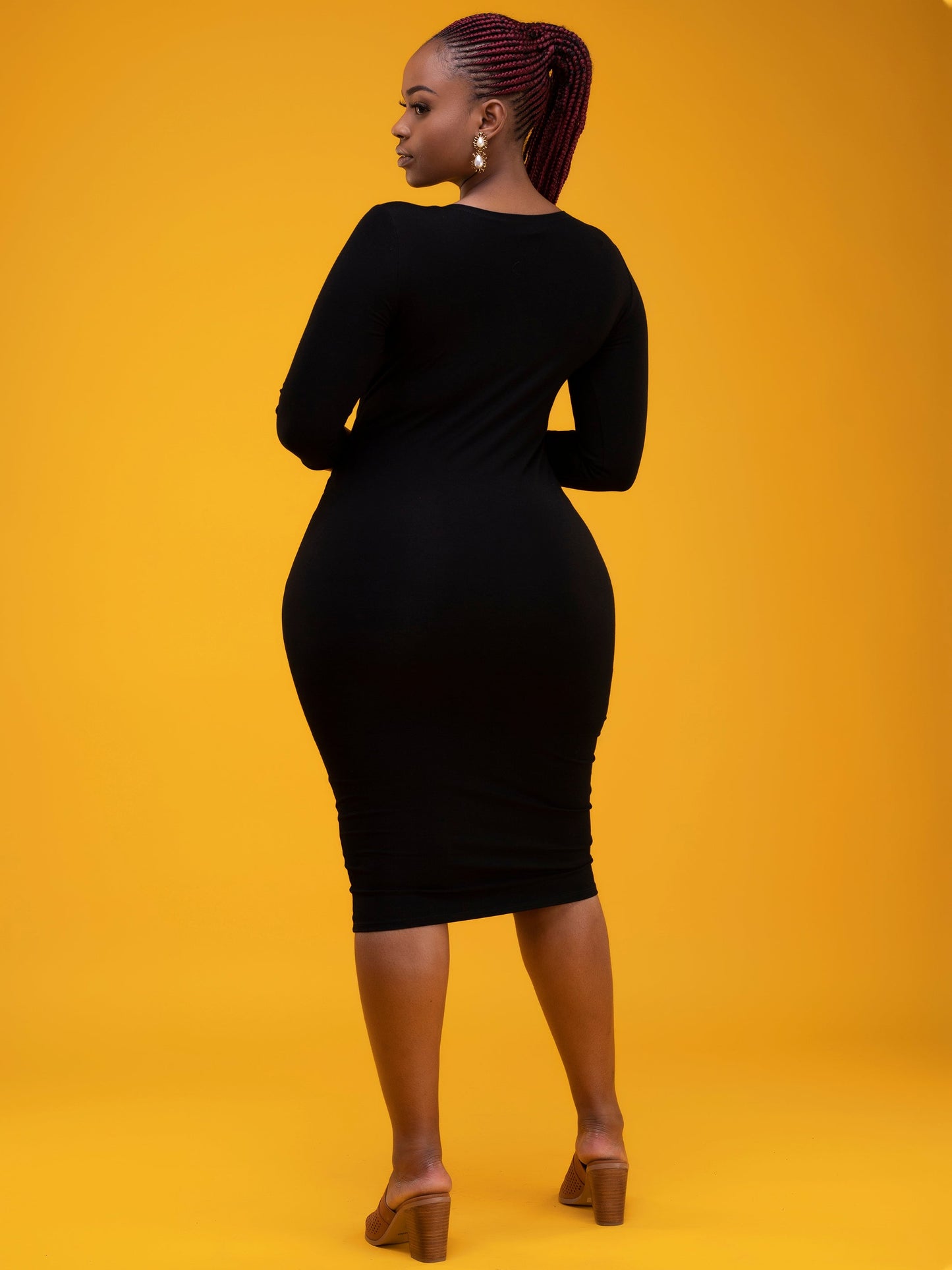 Vivo Basic 3/4 Sleeve Starknot Bodycon Dress - Black