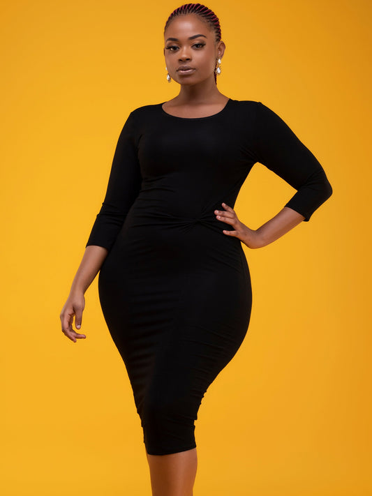 Vivo Basic 3/4 Sleeve Starknot Bodycon Dress - Black