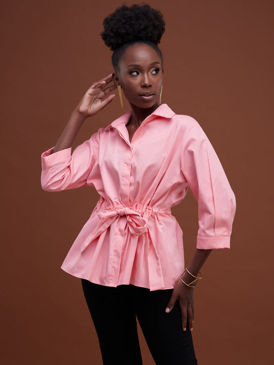 Safari Huru Peplum Shacket - Light Pink