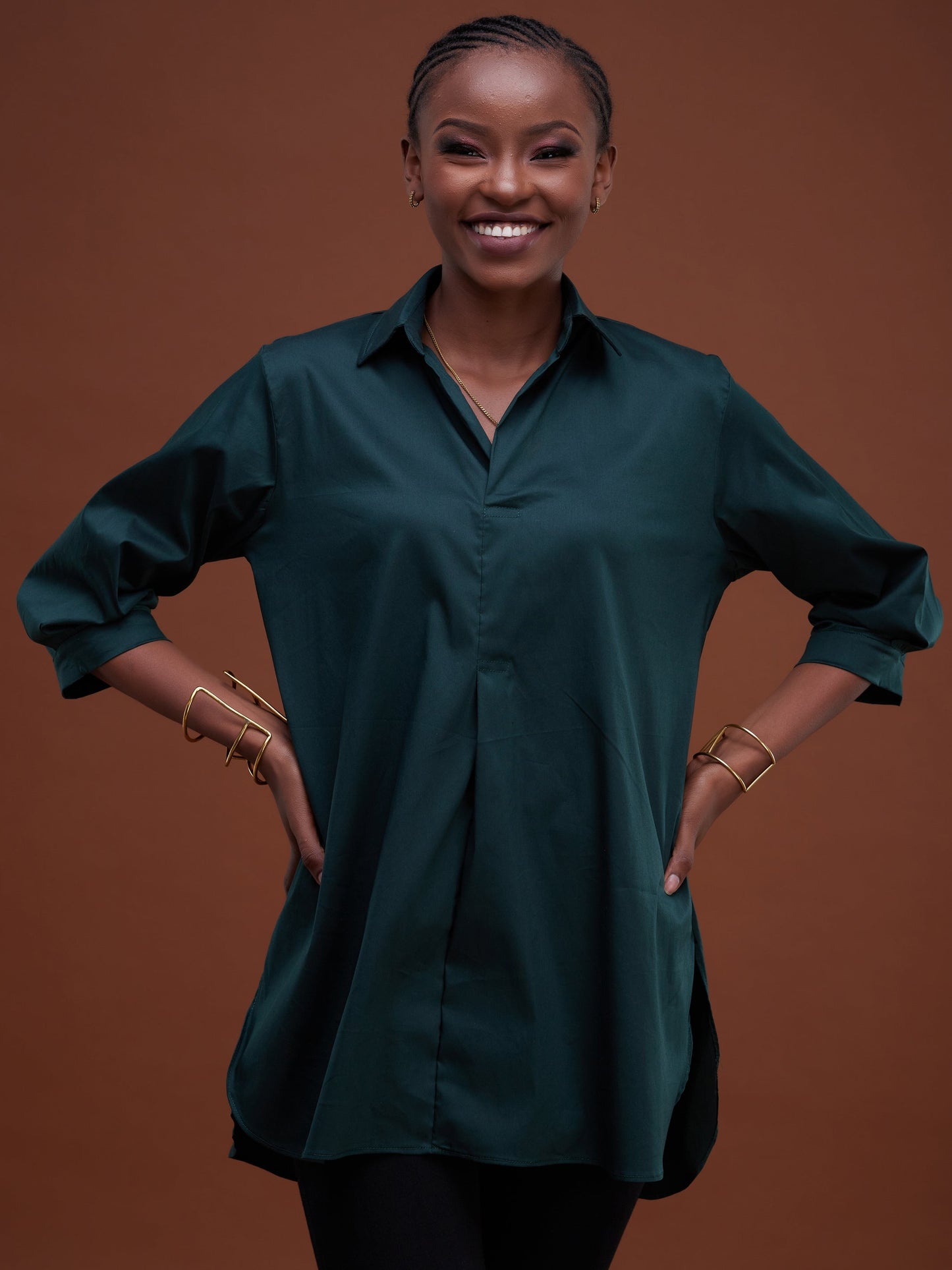 Safari Huru 3/4 Sleeved Loose Top - Dark Green
