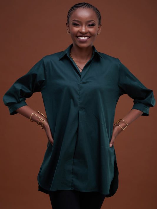 Safari Huru 3/4 Sleeved Loose Top - Dark Green