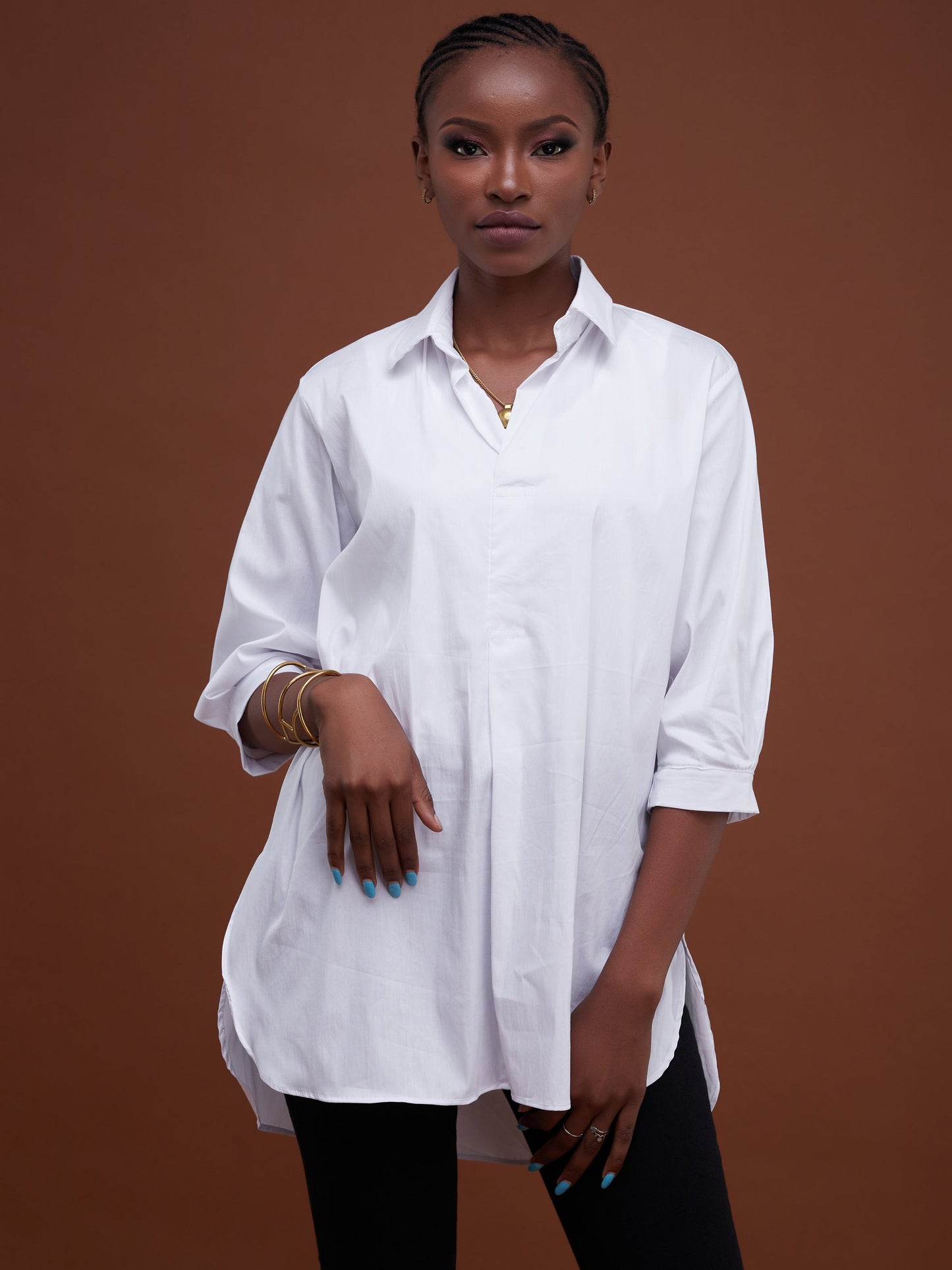 Safari Huru 3/4 Sleeved Loose Top - White