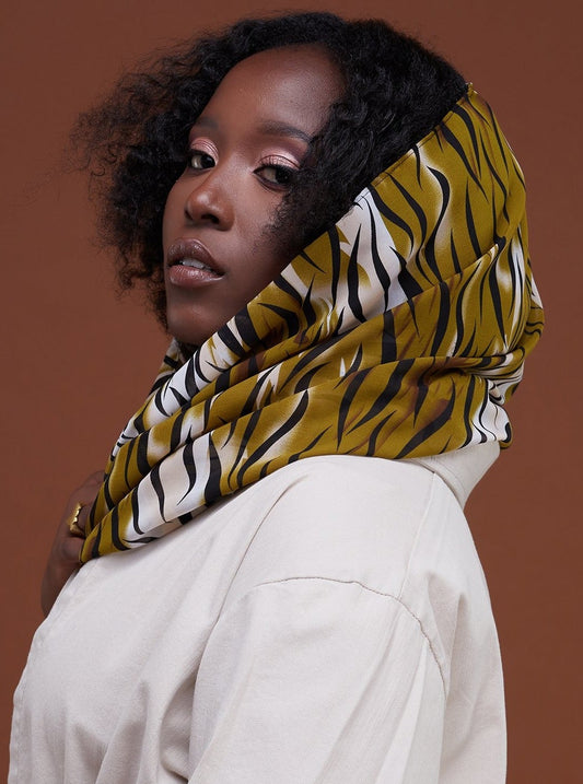 Safari Basic Chiffon Scarf - Green / Black Print