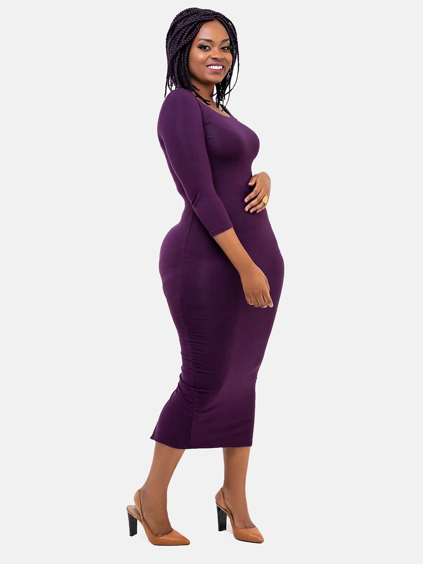 Vivo Basic 3/4 Sleeve Kim Bodycon Dress - Eggplant