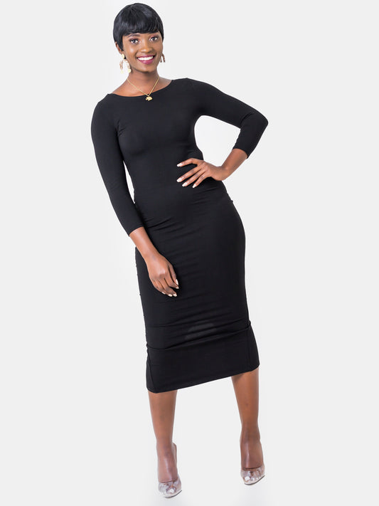 Vivo Basic 3/4 Sleeve Kim Bodycon Dress - Black