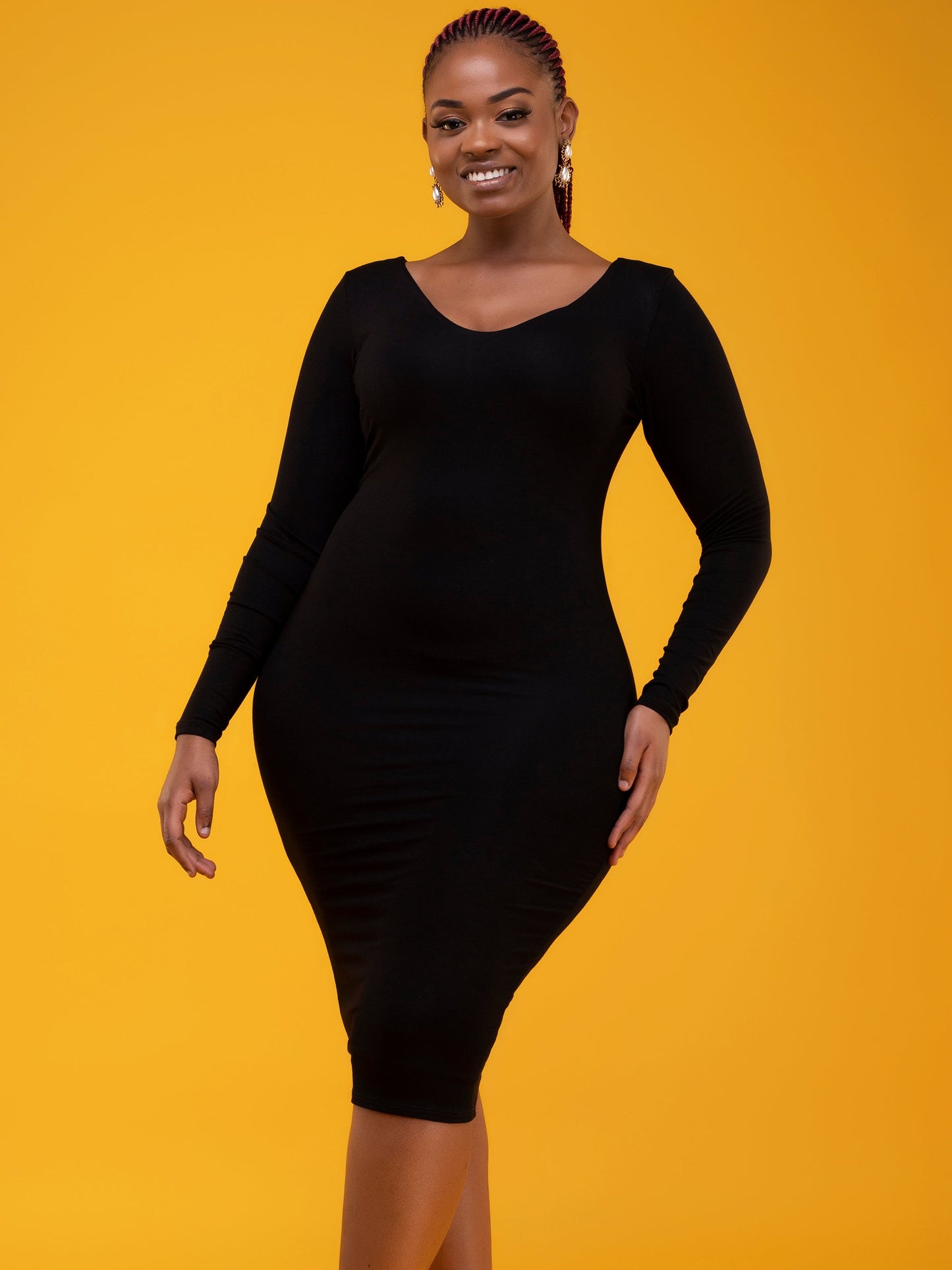 Vivo Basic Long Sleeved Double Layered Bodycon - Black