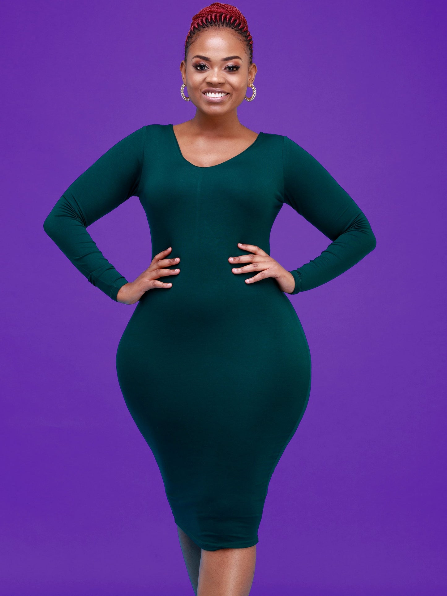 Vivo Basic Long Sleeved Double Layered Bodycon - Dark Green