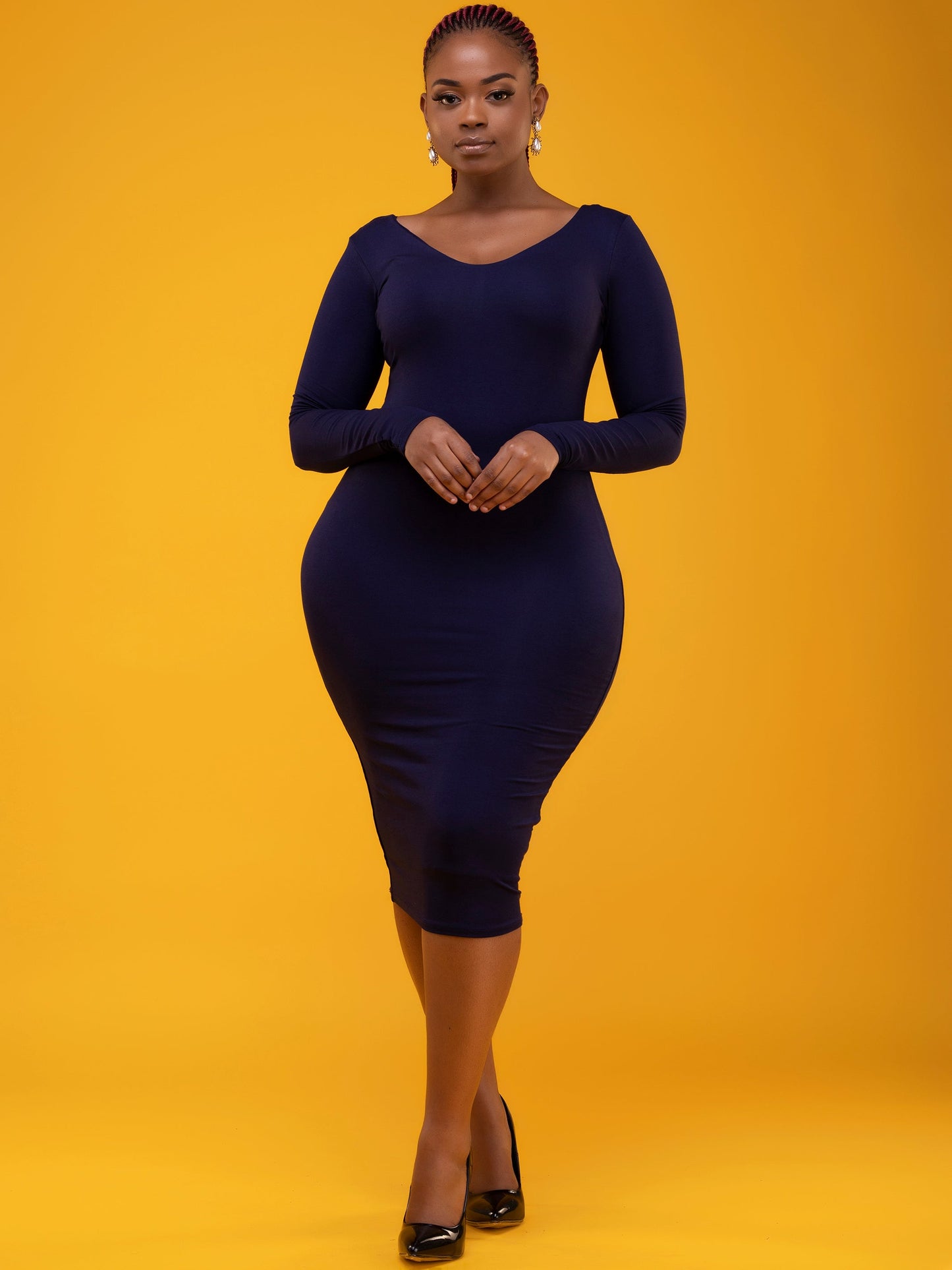 Vivo Basic Long Sleeved Double Layered Bodycon - Navy Blue