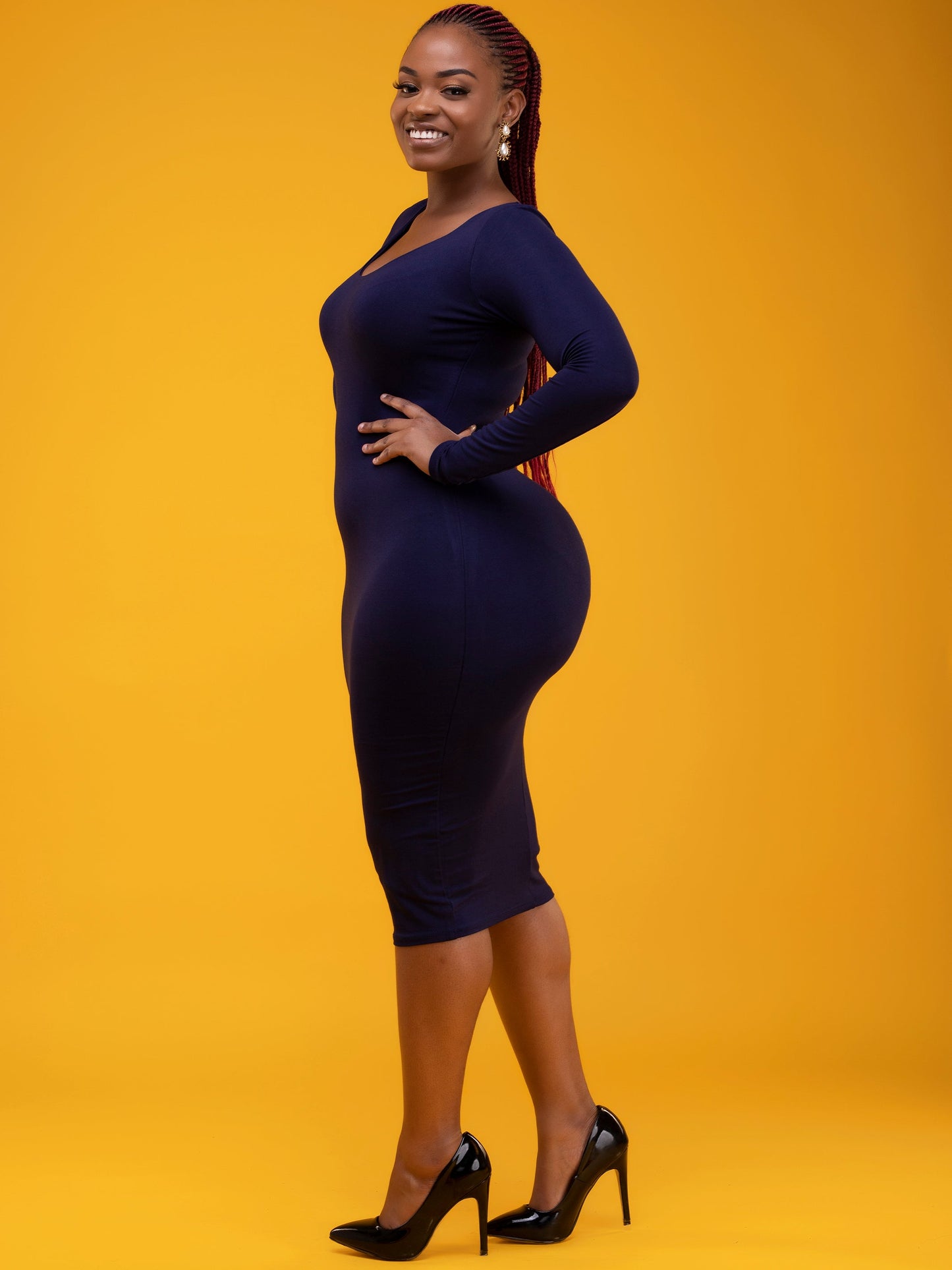 Vivo Basic Long Sleeved Double Layered Bodycon - Navy Blue