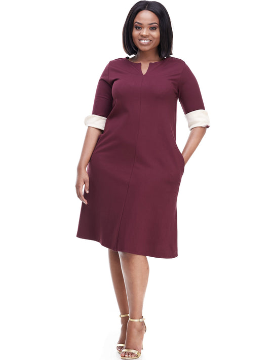 Vivo Zawadi Keyhole Dress - Maroon / Buttermilk