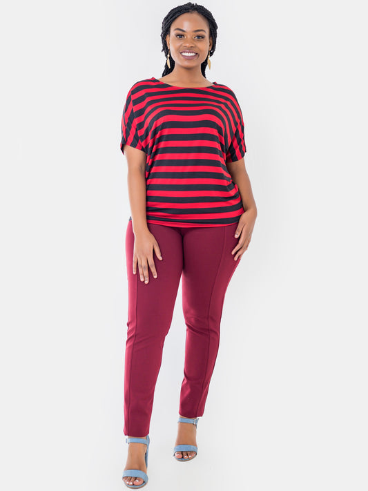 Vivo Panelled Leisure Pants - Maroon - Shop Zetu