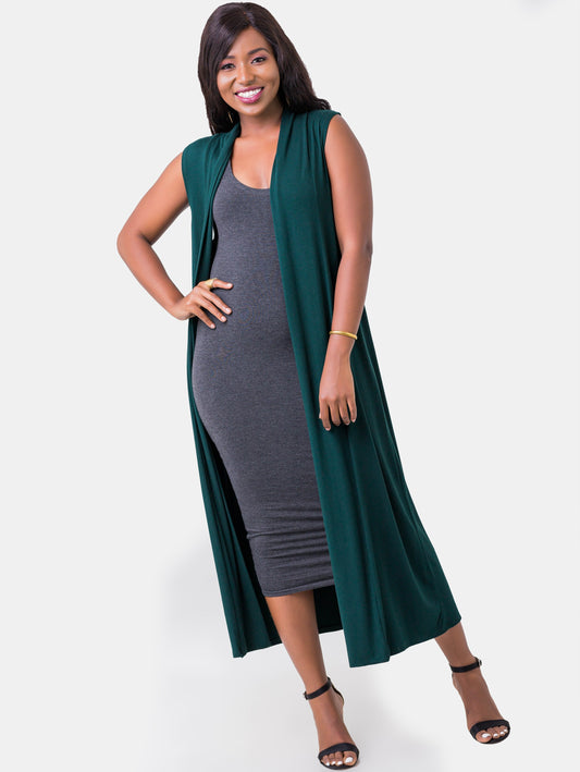 Vivo Sleeveless Long Lily Waterfall - Dark Green - Shop Zetu