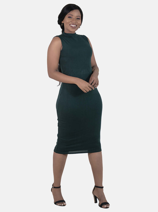 Vivo Basic Vanessa Double Layered Bodycon Dress - Dark Green