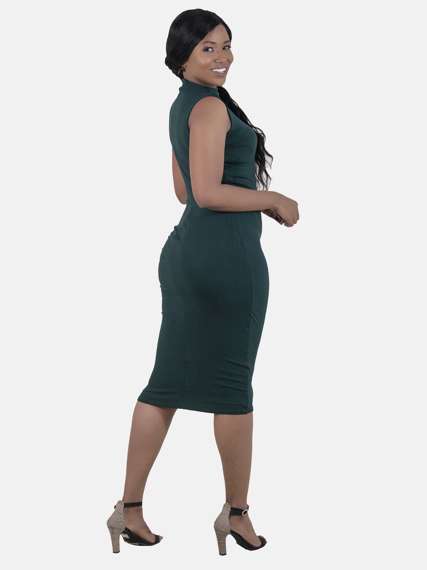 Vivo Basic Vanessa Double Layered Bodycon Dress - Dark Green