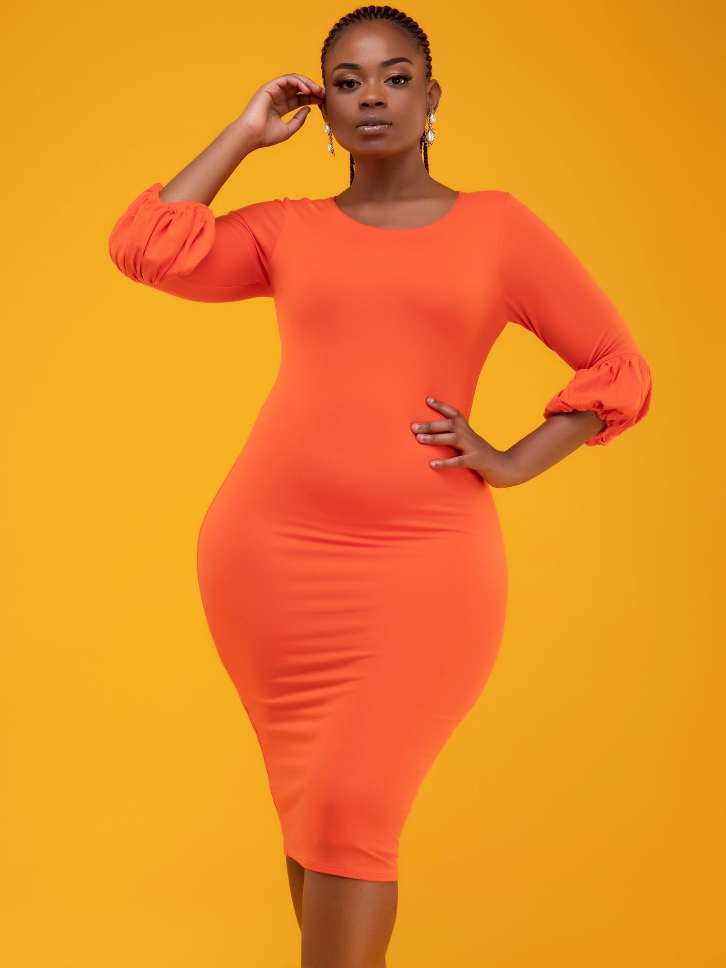 Vivo Basic Puff Sleeved Bodycon - Red